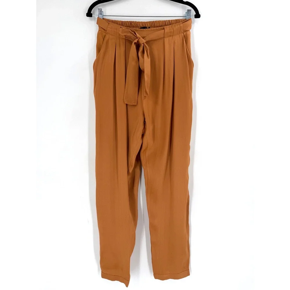 NWT Indah Agent S Pants Womens Small Honey Viscose‎ Pleated Tie Waist Boho Chic